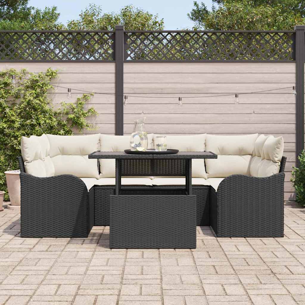 Tuin Sofa Set met kussen 7 pcs Zwart Poly riet is nu te koop bij PeponiXL, paradijselijk wonen!