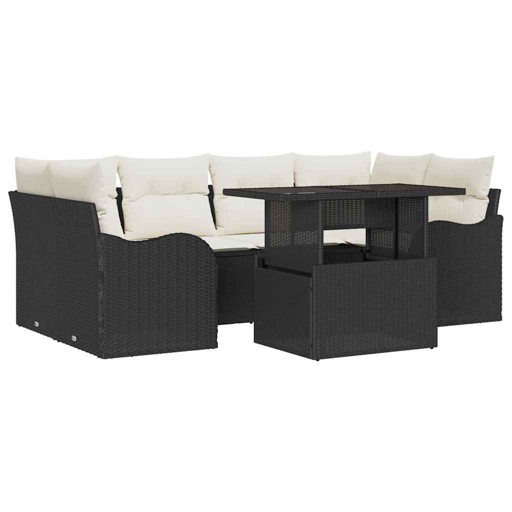 Tuin Sofa Set met kussen 7 pcs Zwart Poly riet is nu te koop bij PeponiXL, paradijselijk wonen!