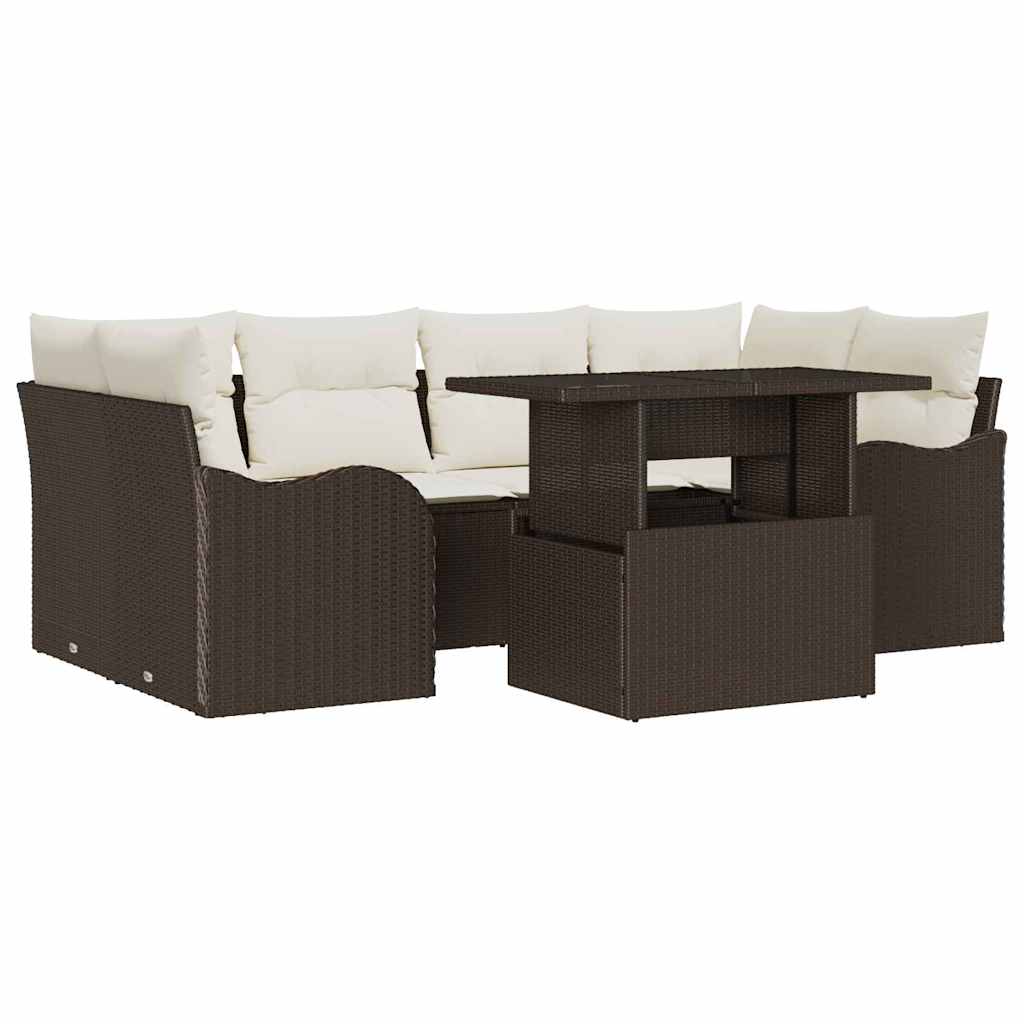 Tuin Sofa Set met kussen 7 pcs Bruin Poly riet is nu te koop bij PeponiXL, paradijselijk wonen!