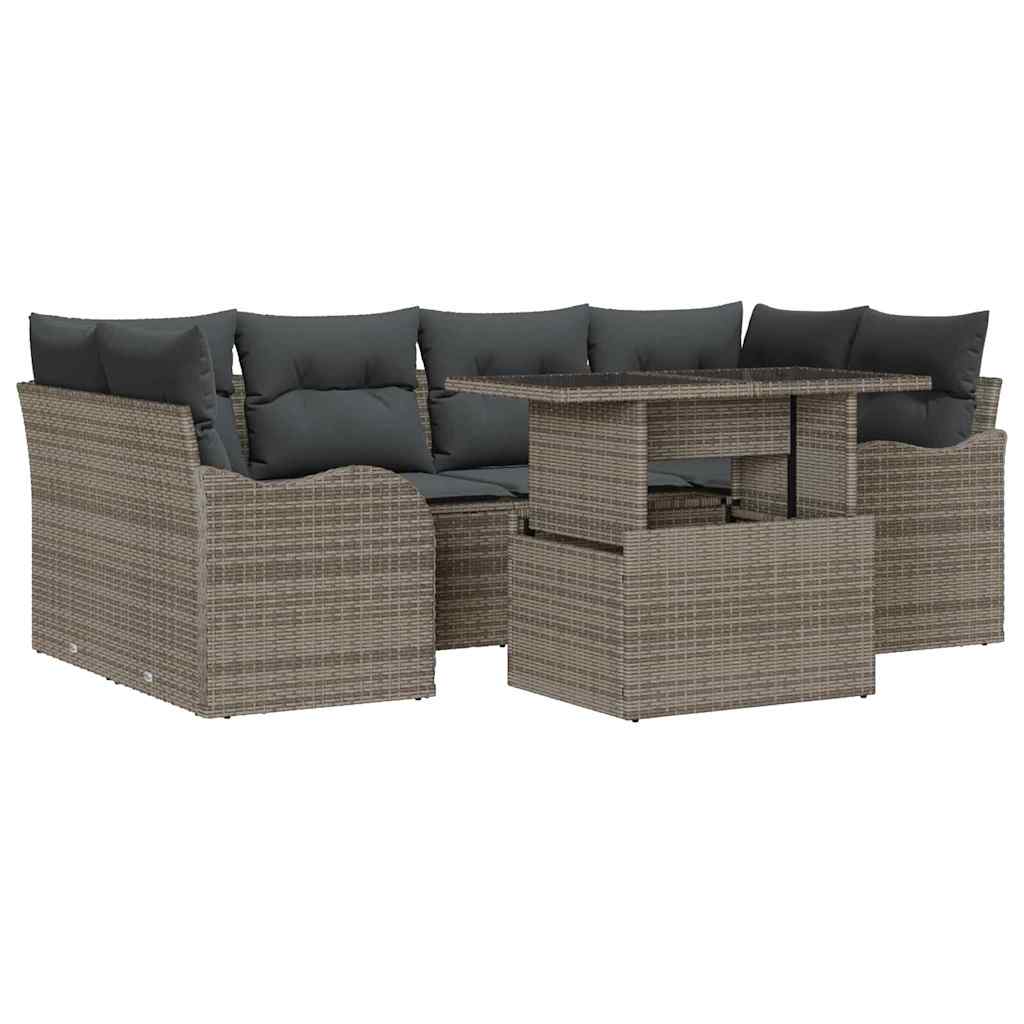 Tuin Sofa Set met kussen 7 pcs Grijs en Donkergrijs poly rattan is nu te koop bij PeponiXL, paradijselijk wonen!