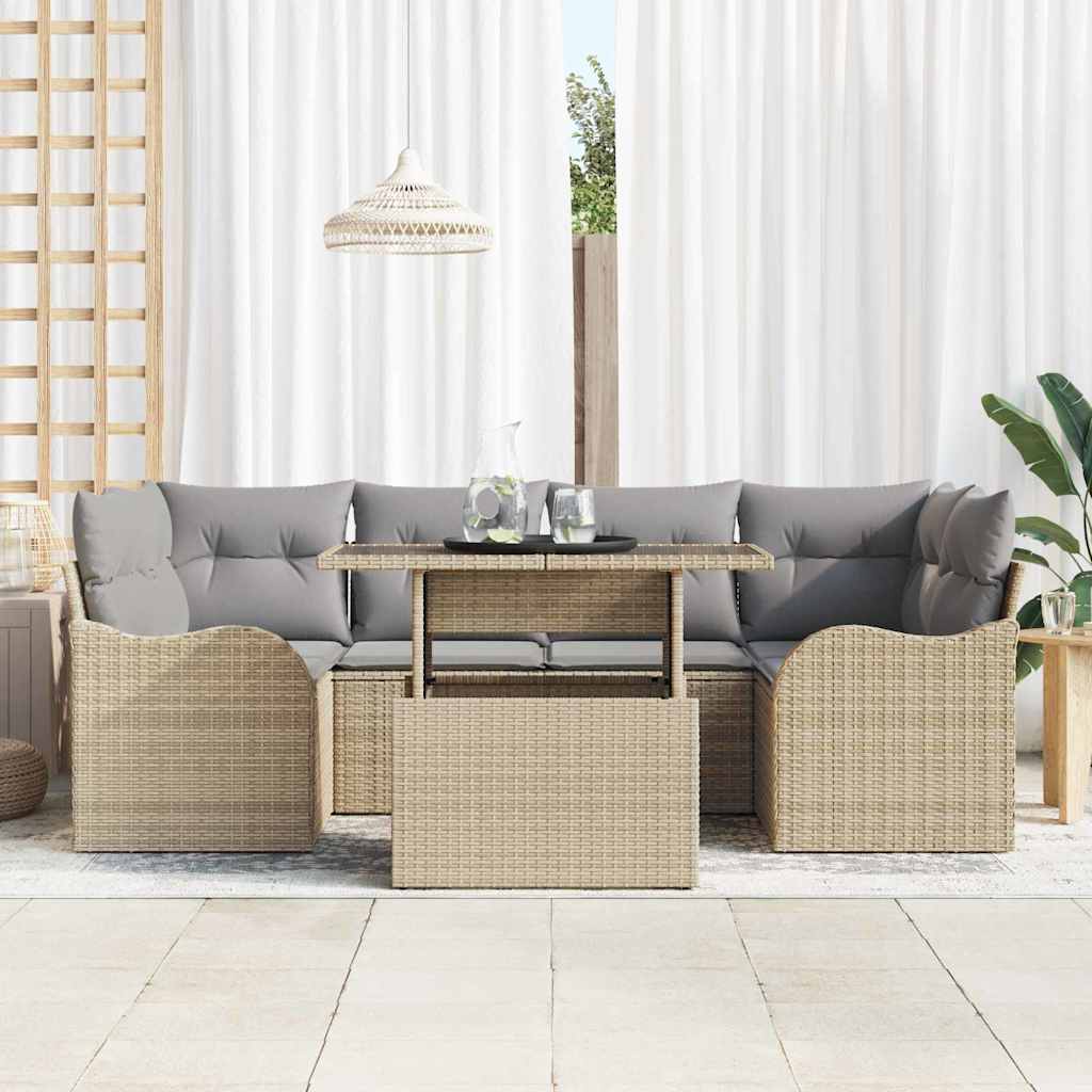Tuin Sofa Set met kussen 7 pcs Beige Poly riet is nu te koop bij PeponiXL, paradijselijk wonen!