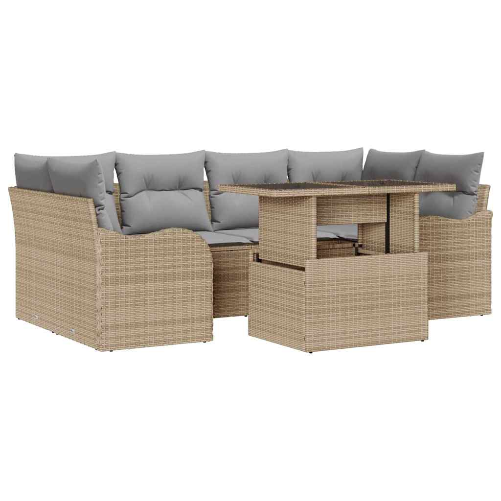 Tuin Sofa Set met kussen 7 pcs Beige Poly riet is nu te koop bij PeponiXL, paradijselijk wonen!