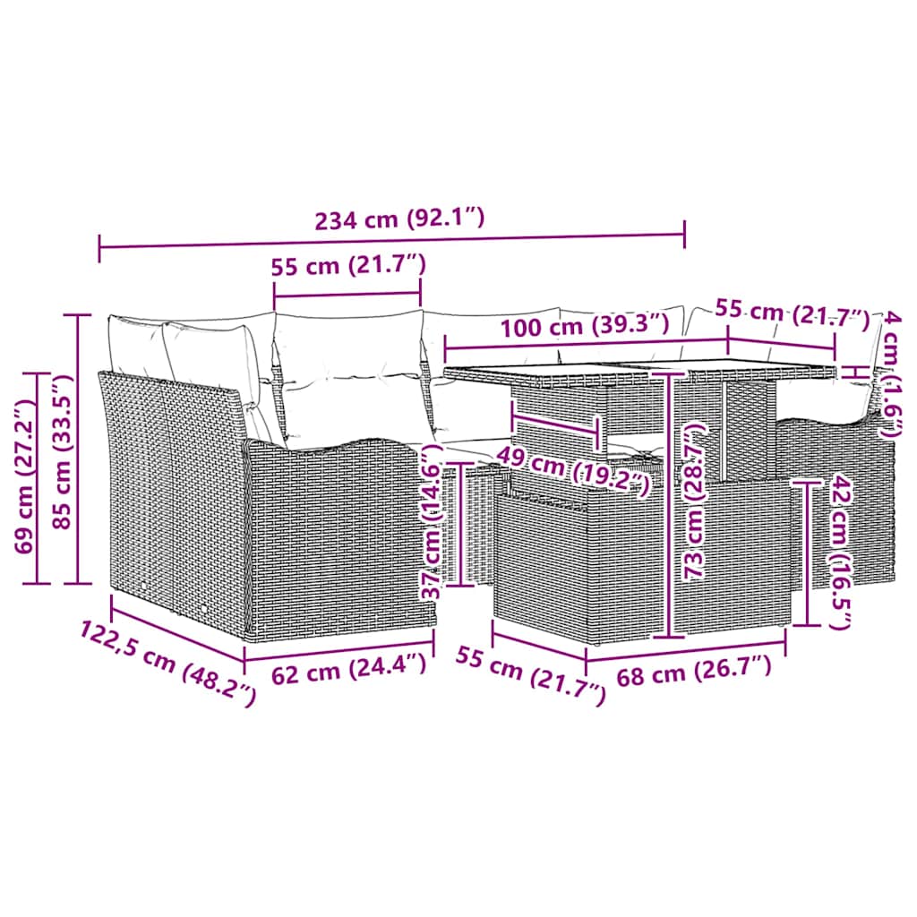 Tuin Sofa Set met kussen 7 pcs Lichtgrijs Poly riet is nu te koop bij PeponiXL, paradijselijk wonen!