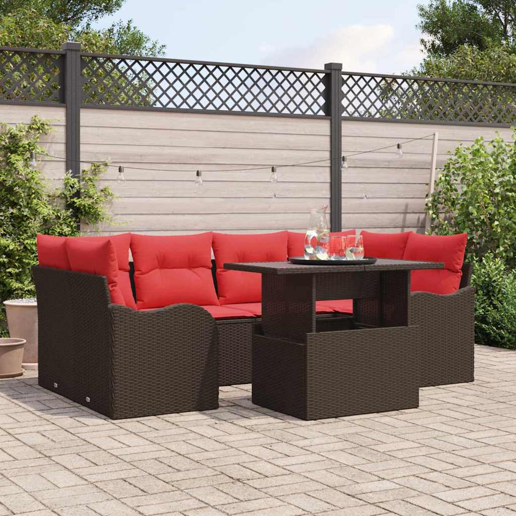 Tuin Sofa Set met kussen 7 pcs Bruin Poly riet