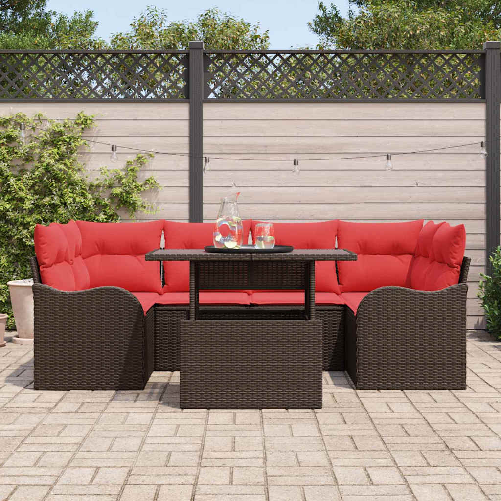 Tuin Sofa Set met kussen 7 pcs Bruin Poly riet