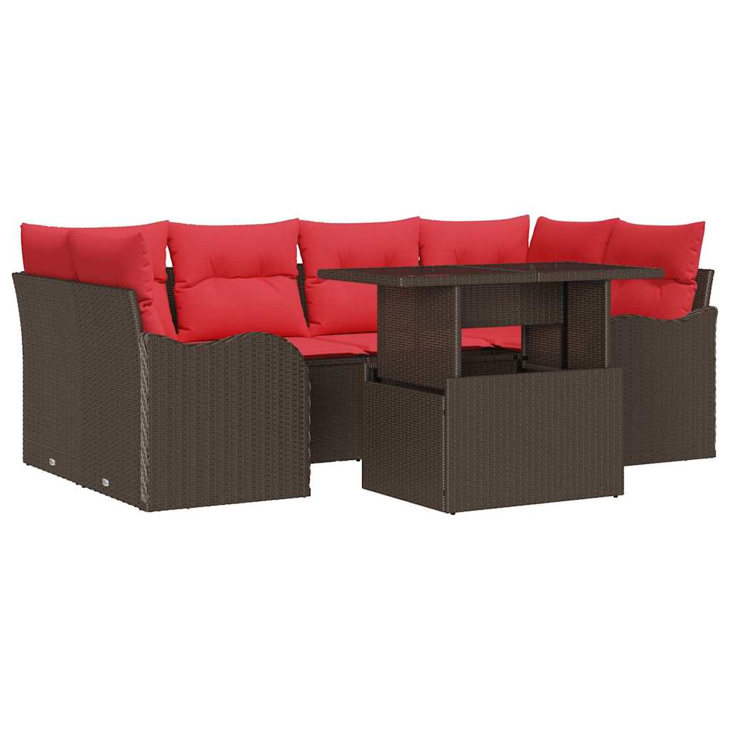 Tuin Sofa Set met kussen 7 pcs Bruin Poly riet