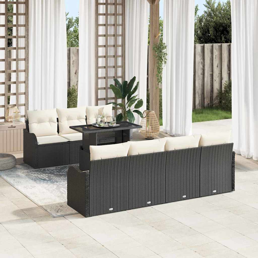 Tuin Sofa Set met kussen 8 pcs Zwart Poly riet is nu te koop bij PeponiXL, paradijselijk wonen!