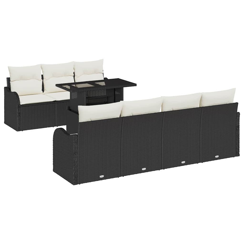 Tuin Sofa Set met kussen 8 pcs Zwart Poly riet is nu te koop bij PeponiXL, paradijselijk wonen!