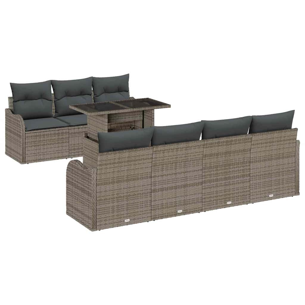 Tuin Sofa Set met kussen 8 pcs Grijs Poly riet is nu te koop bij PeponiXL, paradijselijk wonen!