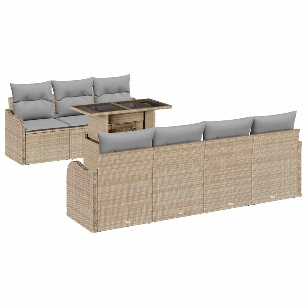 Tuin Sofa Set met kussen 8 pcs Beige Poly riet is nu te koop bij PeponiXL, paradijselijk wonen!