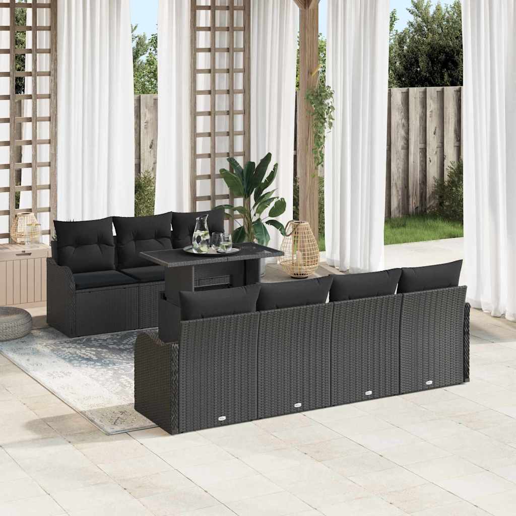Tuin Sofa Set met kussen 8 pcs Zwart Poly riet is nu te koop bij PeponiXL, paradijselijk wonen!
