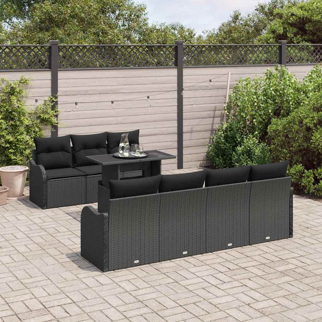 Tuin Sofa Set met kussen 8 pcs Zwart Poly riet is nu te koop bij PeponiXL, paradijselijk wonen!