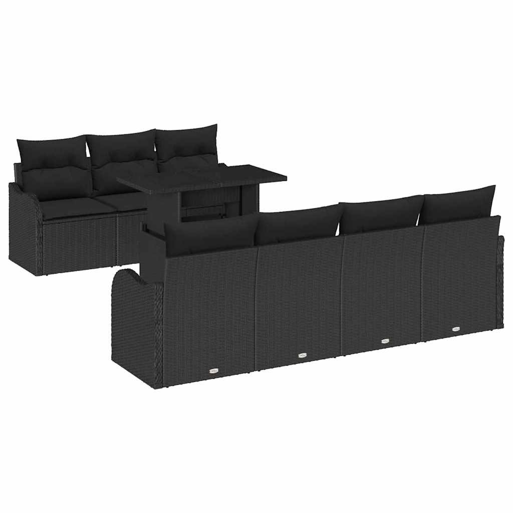 Tuin Sofa Set met kussen 8 pcs Zwart Poly riet is nu te koop bij PeponiXL, paradijselijk wonen!