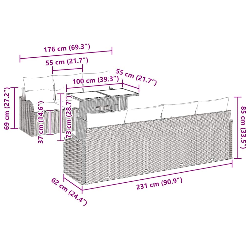 Tuin Sofa Set met kussen 8 pcs Zwart Poly riet is nu te koop bij PeponiXL, paradijselijk wonen!