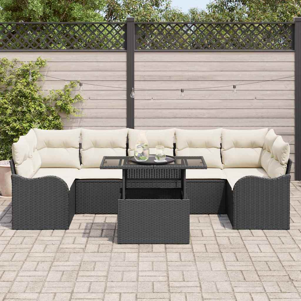 Tuin Sofa Set met kussen 8 pcs Zwart Poly riet is nu te koop bij PeponiXL, paradijselijk wonen!
