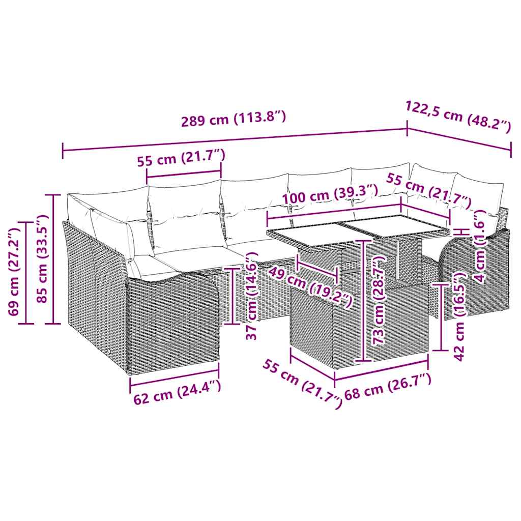 Tuin Sofa Set met kussen 8 pcs Zwart Poly riet is nu te koop bij PeponiXL, paradijselijk wonen!