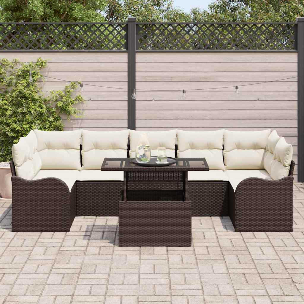 Tuin Sofa Set met kussen 8 pcs Bruin en Crème poly rattan is nu te koop bij PeponiXL, paradijselijk wonen!