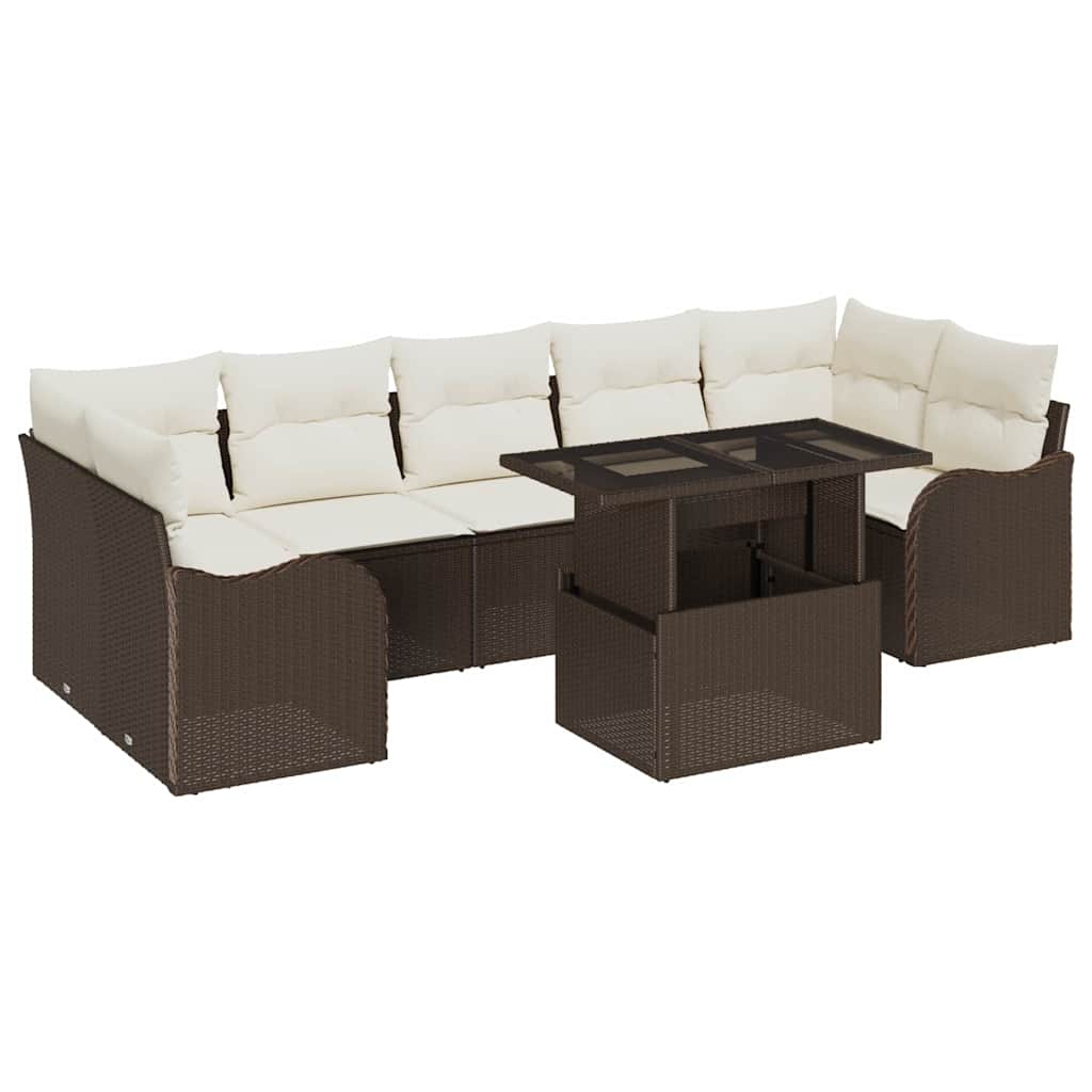 Tuin Sofa Set met kussen 8 pcs Bruin en Crème poly rattan is nu te koop bij PeponiXL, paradijselijk wonen!