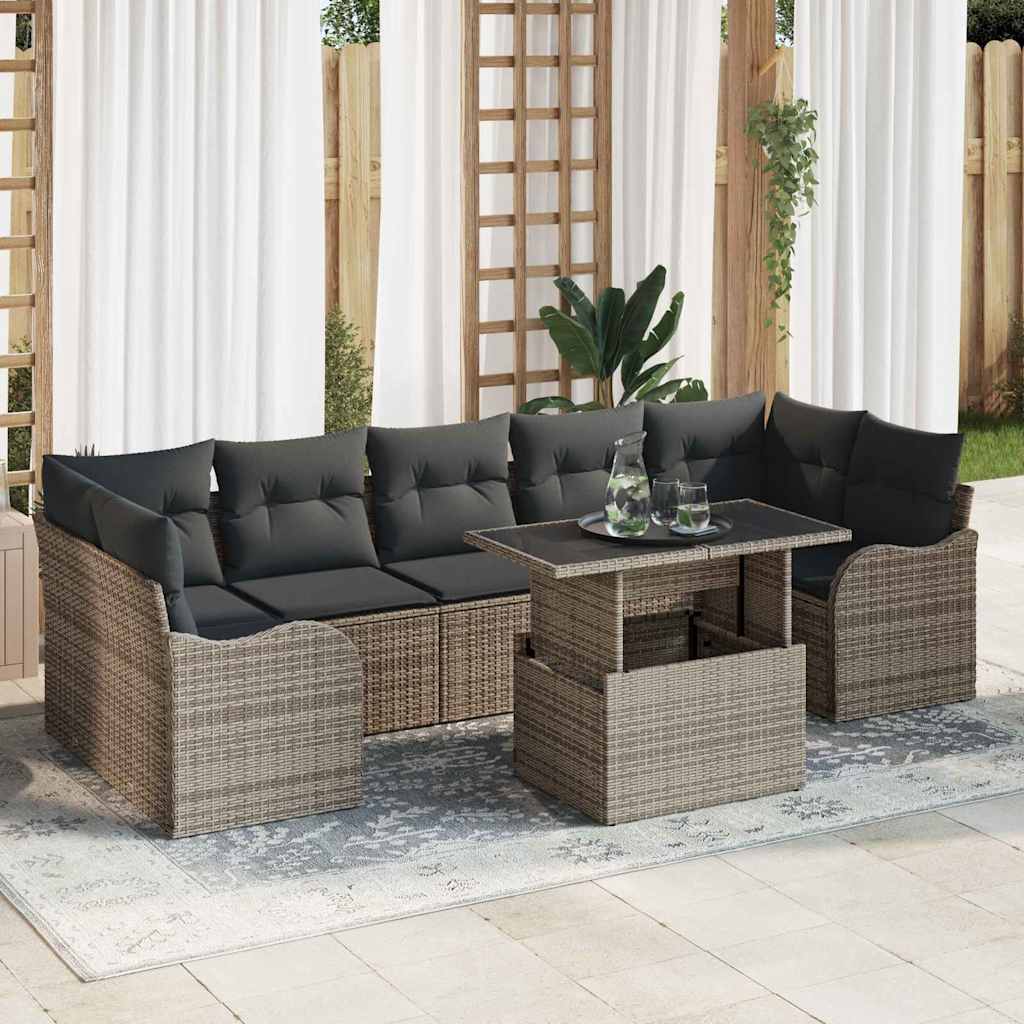 Tuin Sofa Set met kussen 8 pcs Grijs poly rattan is nu te koop bij PeponiXL, paradijselijk wonen!