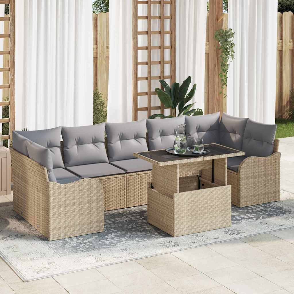 Tuin Sofa Set met kussen 8 pcs Beige poly rattan is nu te koop bij PeponiXL, paradijselijk wonen!