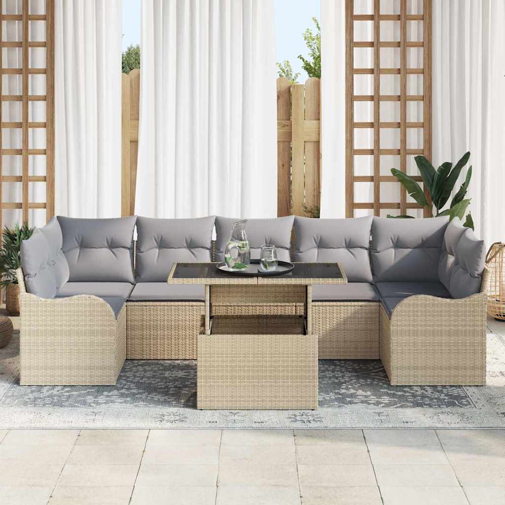 Tuin Sofa Set met kussen 8 pcs Beige poly rattan is nu te koop bij PeponiXL, paradijselijk wonen!