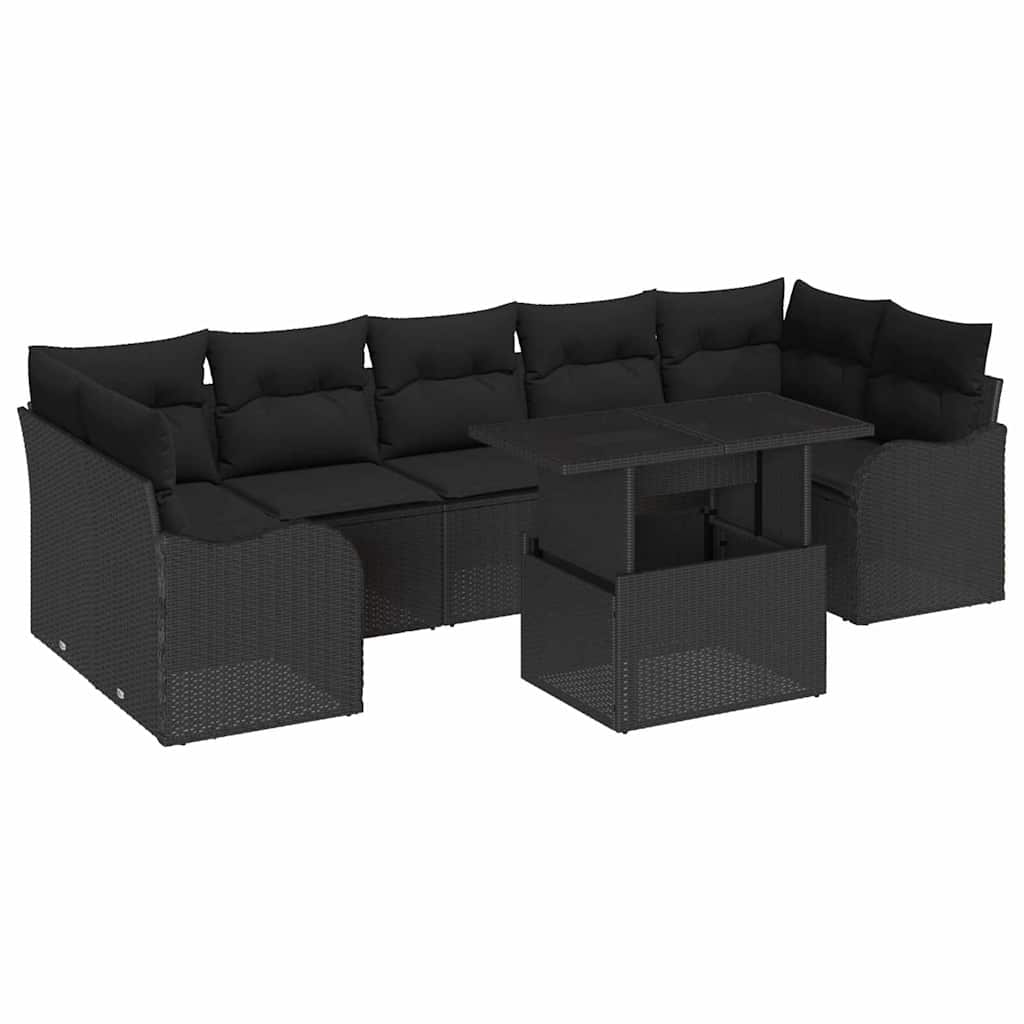 Tuin Sofa Set met kussen 8 pcs Zwart poly rattan is nu te koop bij PeponiXL, paradijselijk wonen!