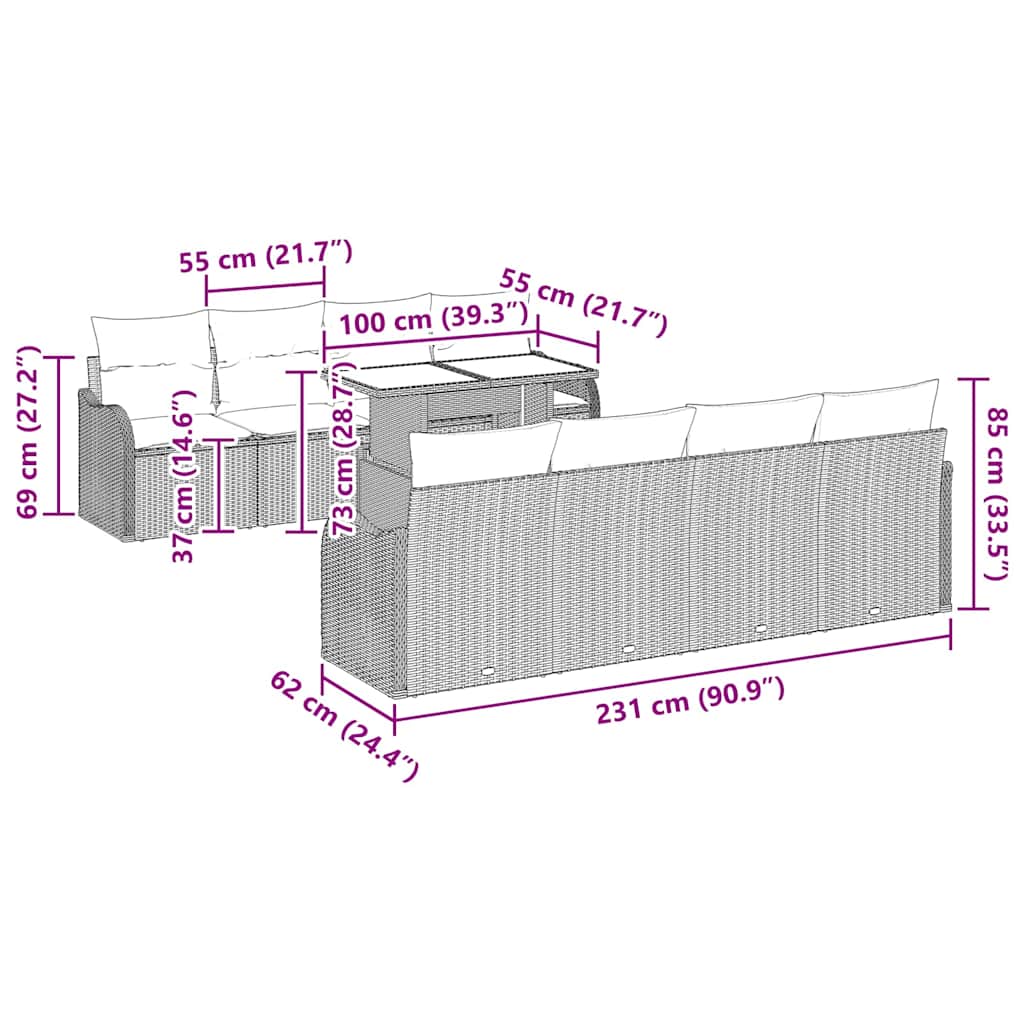 Tuin Sofa Set met kussen 7 pcs Zwart poly rattan is nu te koop bij PeponiXL, paradijselijk wonen!