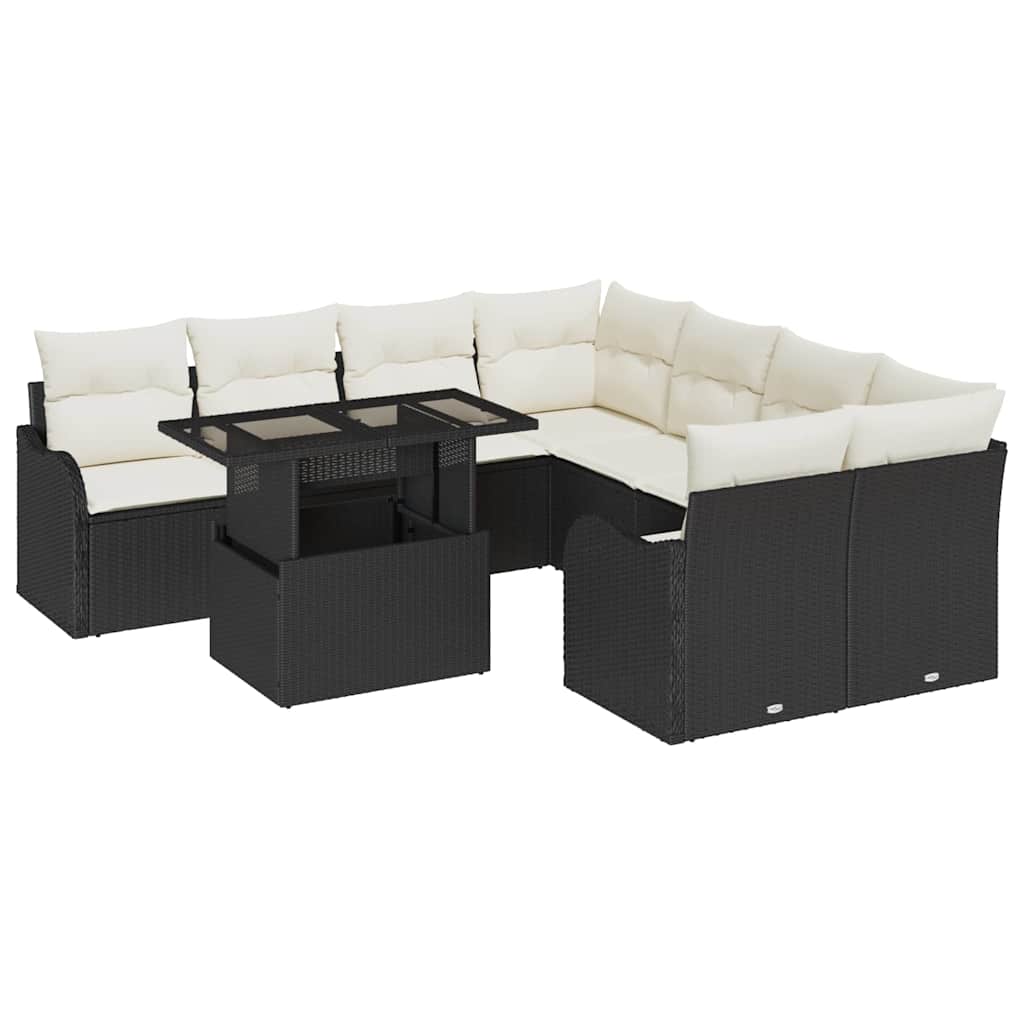 Tuin Sofa Set met kussen 9 pcs Zwart Poly riet is nu te koop bij PeponiXL, paradijselijk wonen!