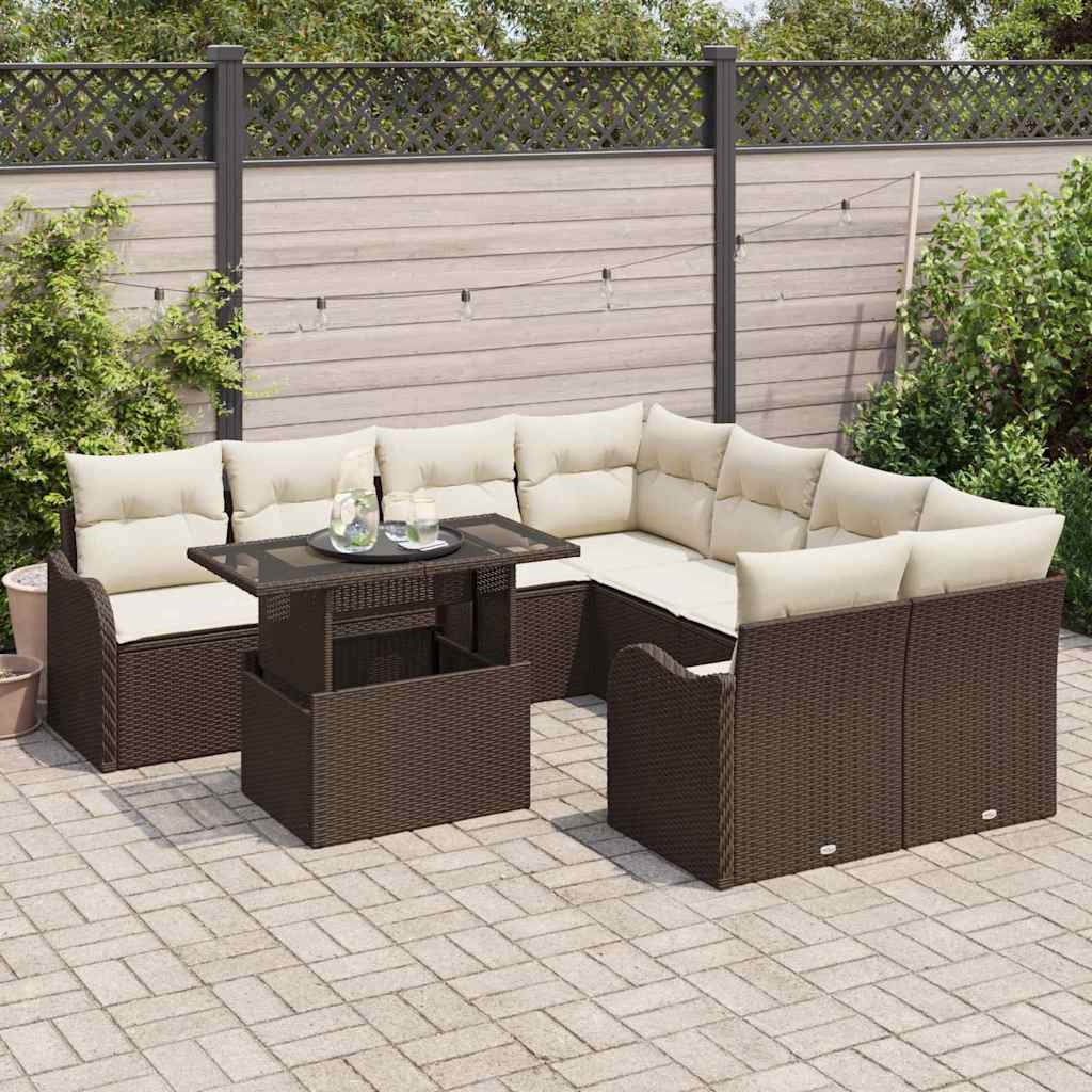 Tuin Sofa Set met kussen 9 pcs Bruin Poly riet is nu te koop bij PeponiXL, paradijselijk wonen!