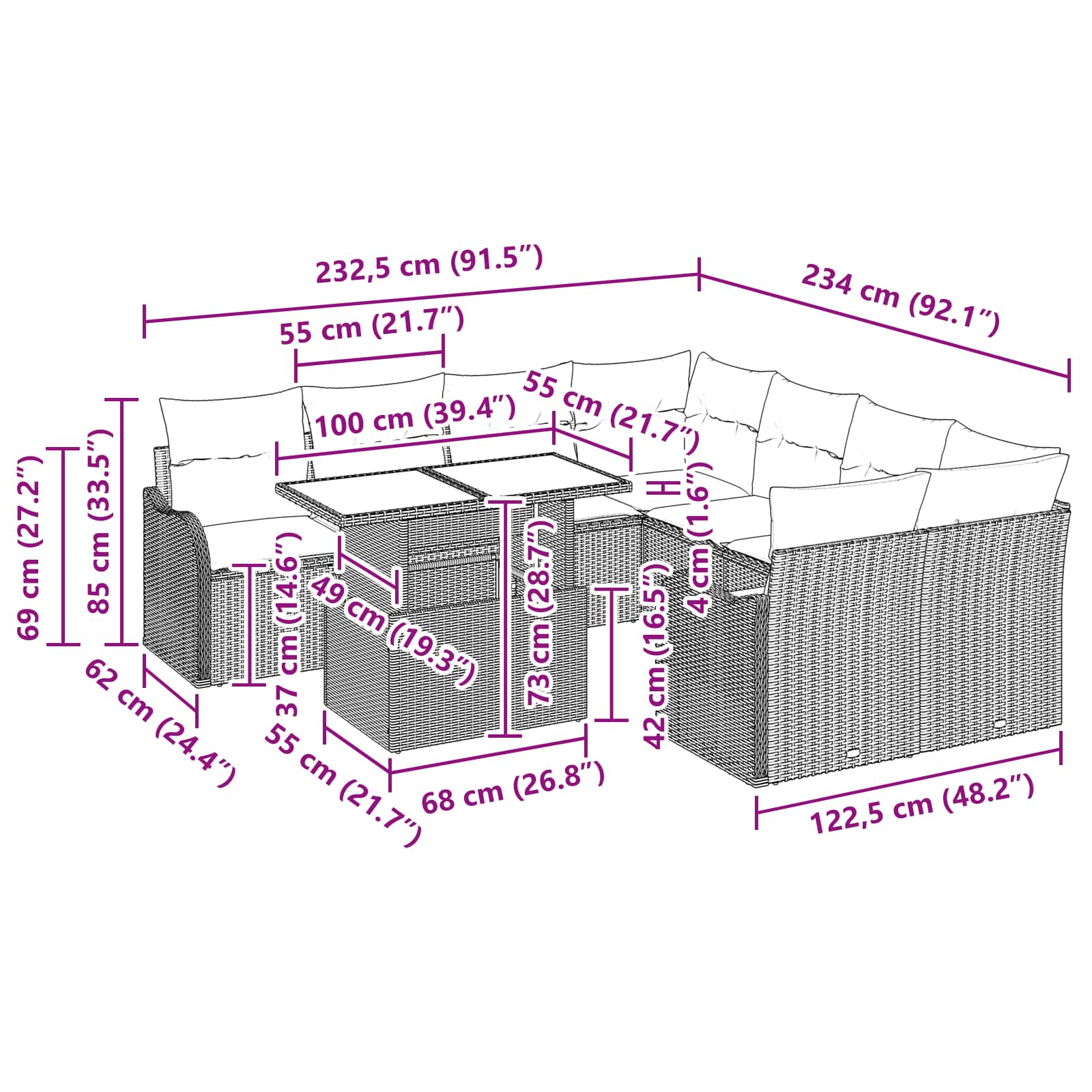 Tuin Sofa Set met kussen 9 pcs Bruin Poly riet is nu te koop bij PeponiXL, paradijselijk wonen!