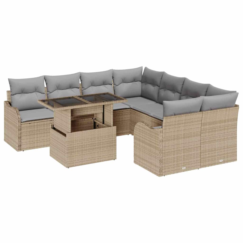 Tuin Sofa Set met kussen 9 pcs Beige Poly riet is nu te koop bij PeponiXL, paradijselijk wonen!