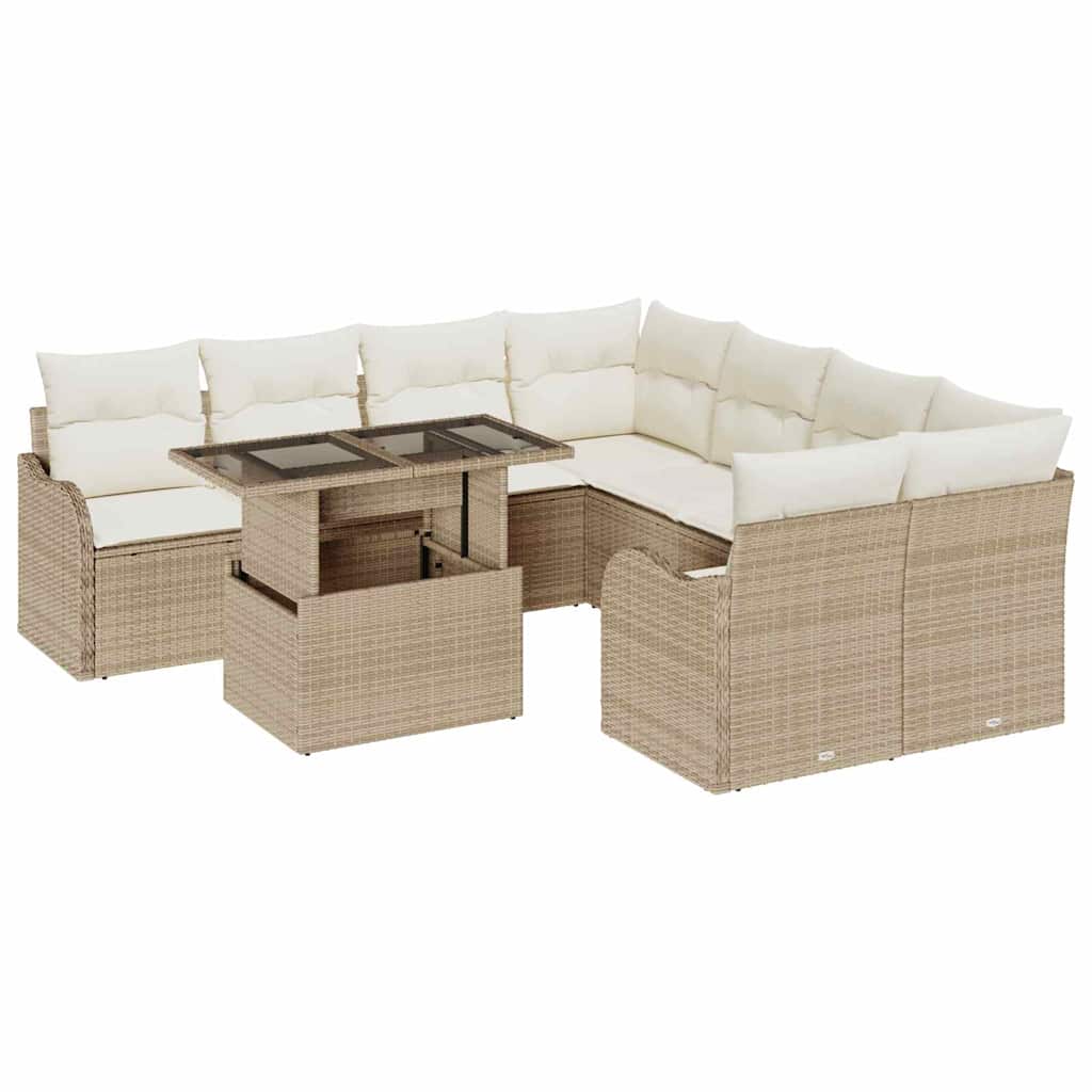 Tuin Sofa Set met kussen 9 pcs Beige Poly riet is nu te koop bij PeponiXL, paradijselijk wonen!