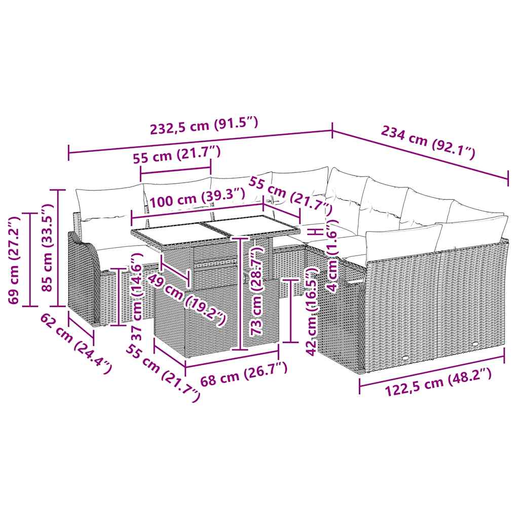 Tuin Sofa Set met kussen 9 pcs Beige Poly riet is nu te koop bij PeponiXL, paradijselijk wonen!