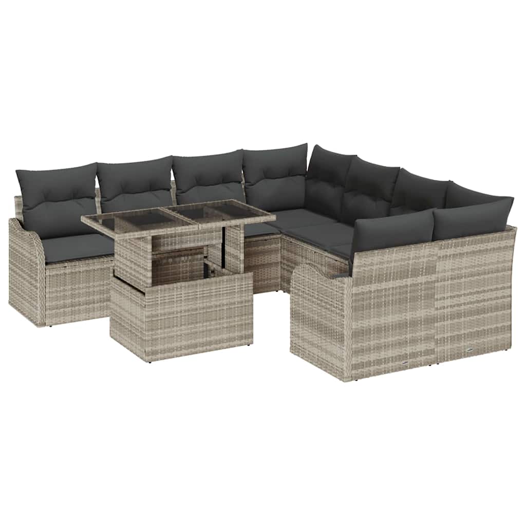 Tuin Sofa Set met kussen 9 pcs Lichtgrijs Poly riet is nu te koop bij PeponiXL, paradijselijk wonen!