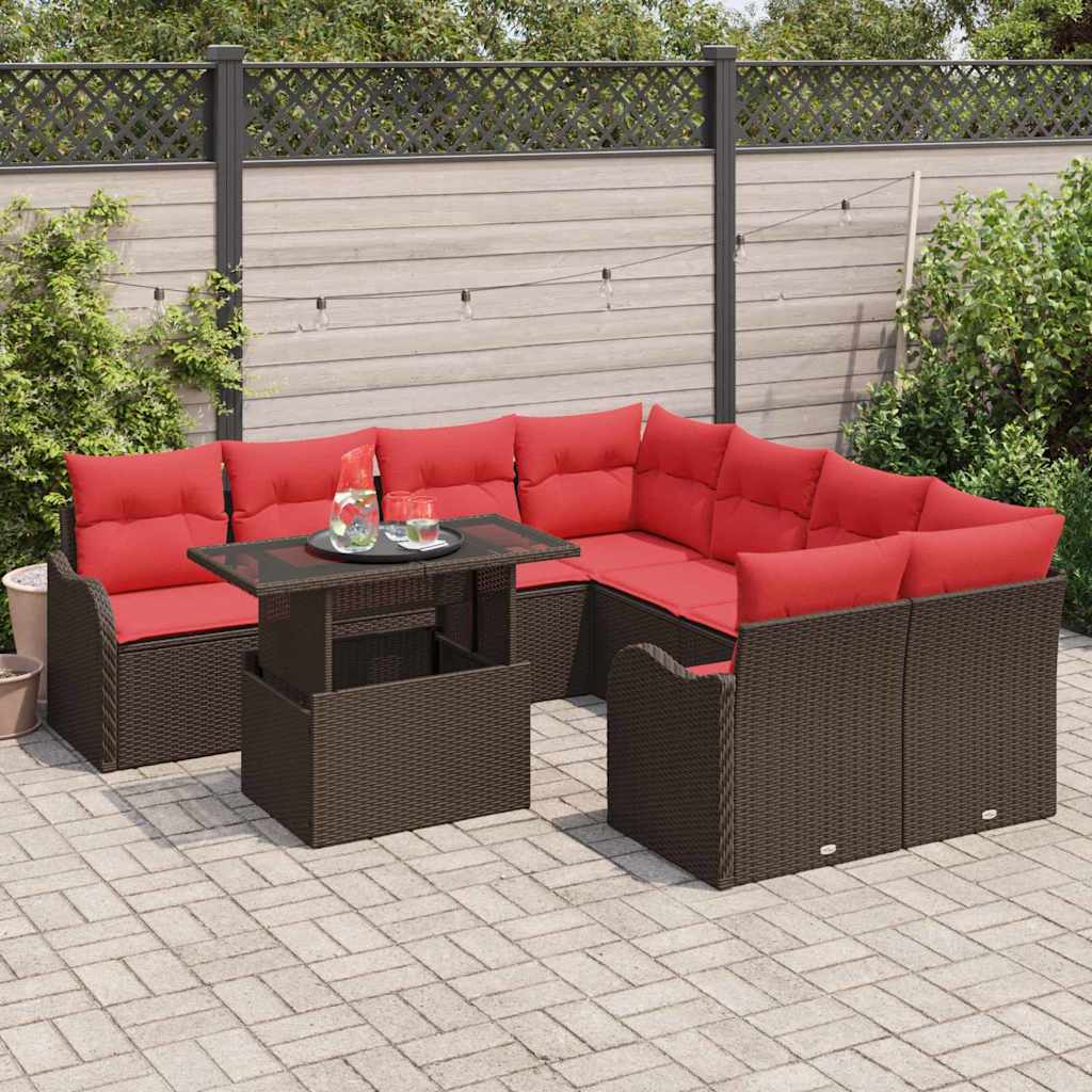 Eetkamerset met kussen 9 pcs Bruin