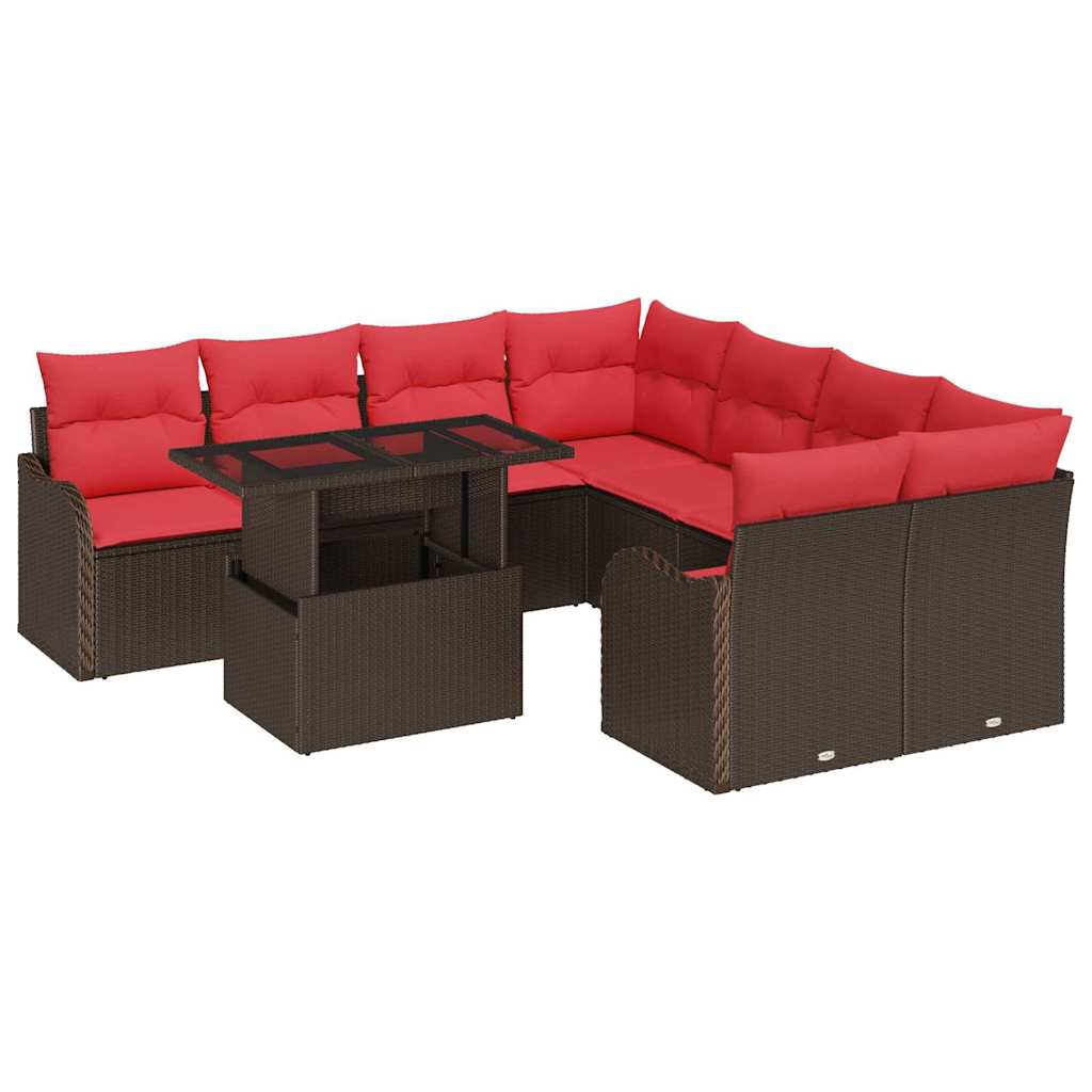 Eetkamerset met kussen 9 pcs Bruin