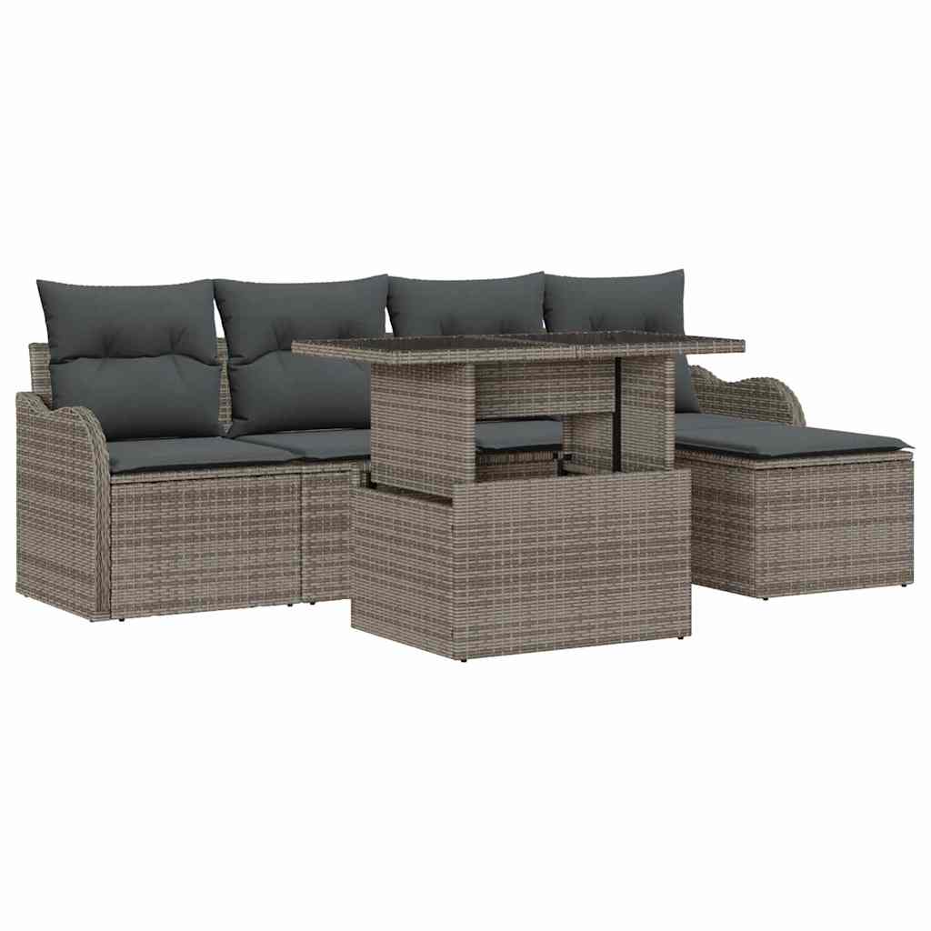 Buiten Zitmeubelset met kussen 6 pcs Grijs Poly riet is nu te koop bij PeponiXL, paradijselijk wonen!