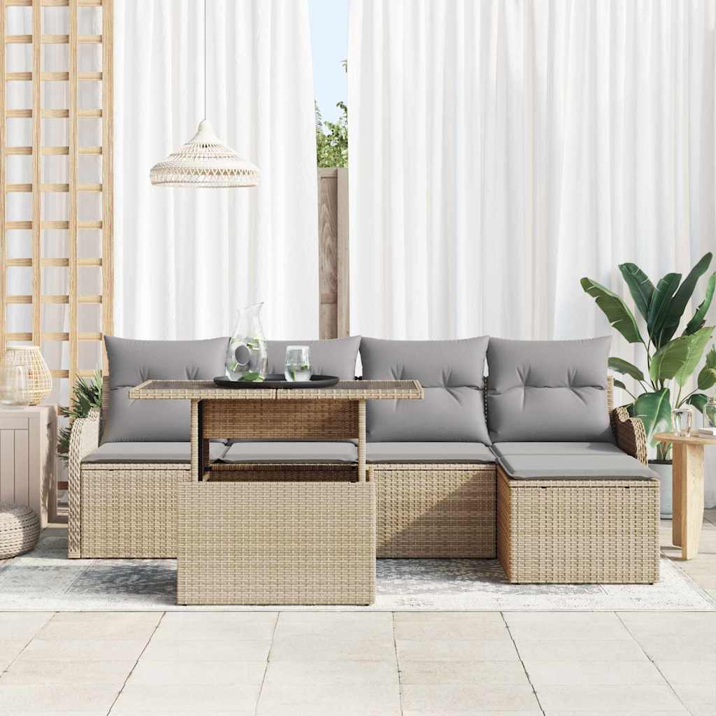 Buiten Zitmeubelset met kussen 6 pcs Beige Poly riet is nu te koop bij PeponiXL, paradijselijk wonen!