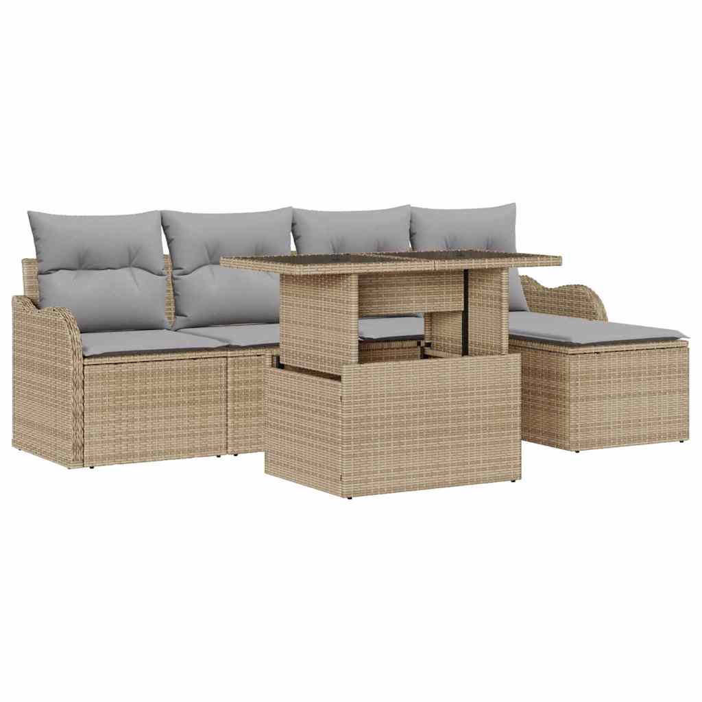 Buiten Zitmeubelset met kussen 6 pcs Beige Poly riet is nu te koop bij PeponiXL, paradijselijk wonen!