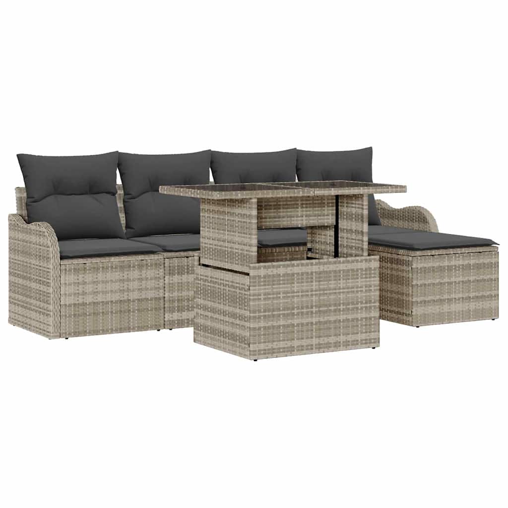 Buiten Zitmeubelset met kussen 6 pcs Lichtgrijs Poly riet is nu te koop bij PeponiXL, paradijselijk wonen!