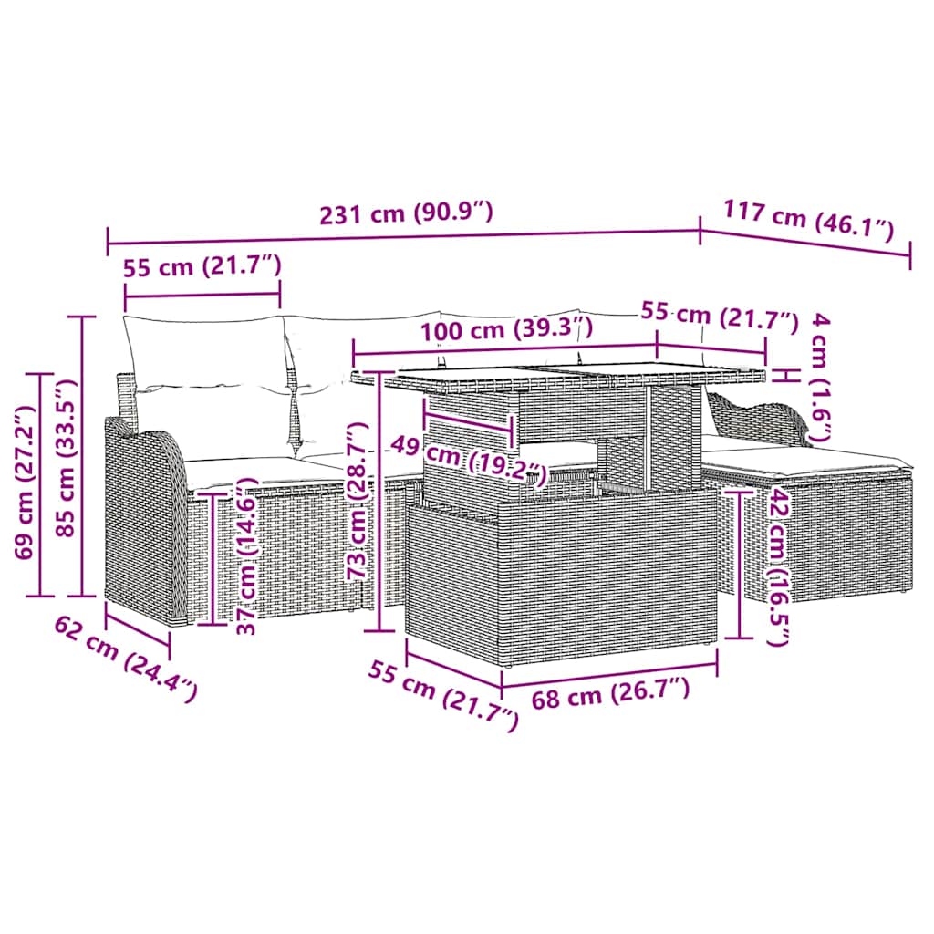 Buiten Zitmeubelset met kussen 6 pcs Zwart Poly riet is nu te koop bij PeponiXL, paradijselijk wonen!
