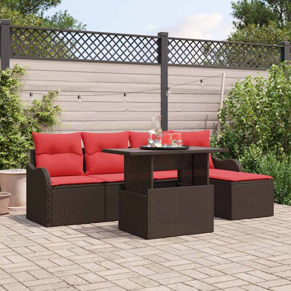 Tuin Sofa Set met kussen 6 pcs Bruin poly rattan is nu te koop bij PeponiXL, paradijselijk wonen!
