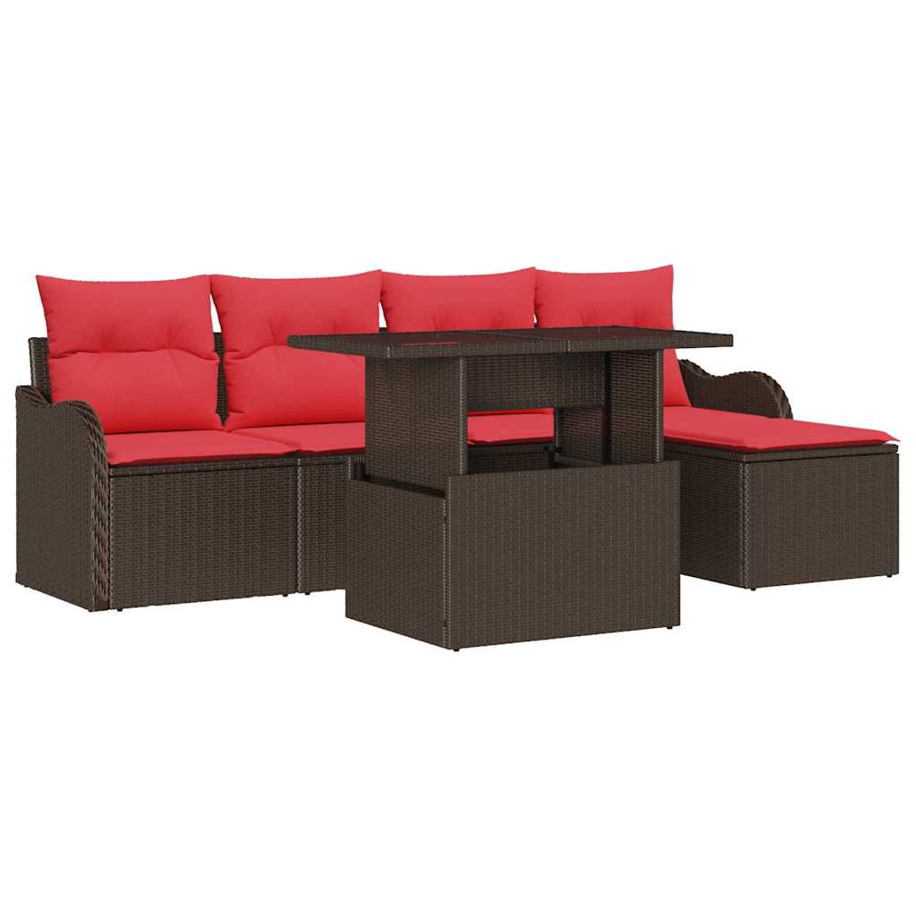 Tuin Sofa Set met kussen 6 pcs Bruin poly rattan is nu te koop bij PeponiXL, paradijselijk wonen!
