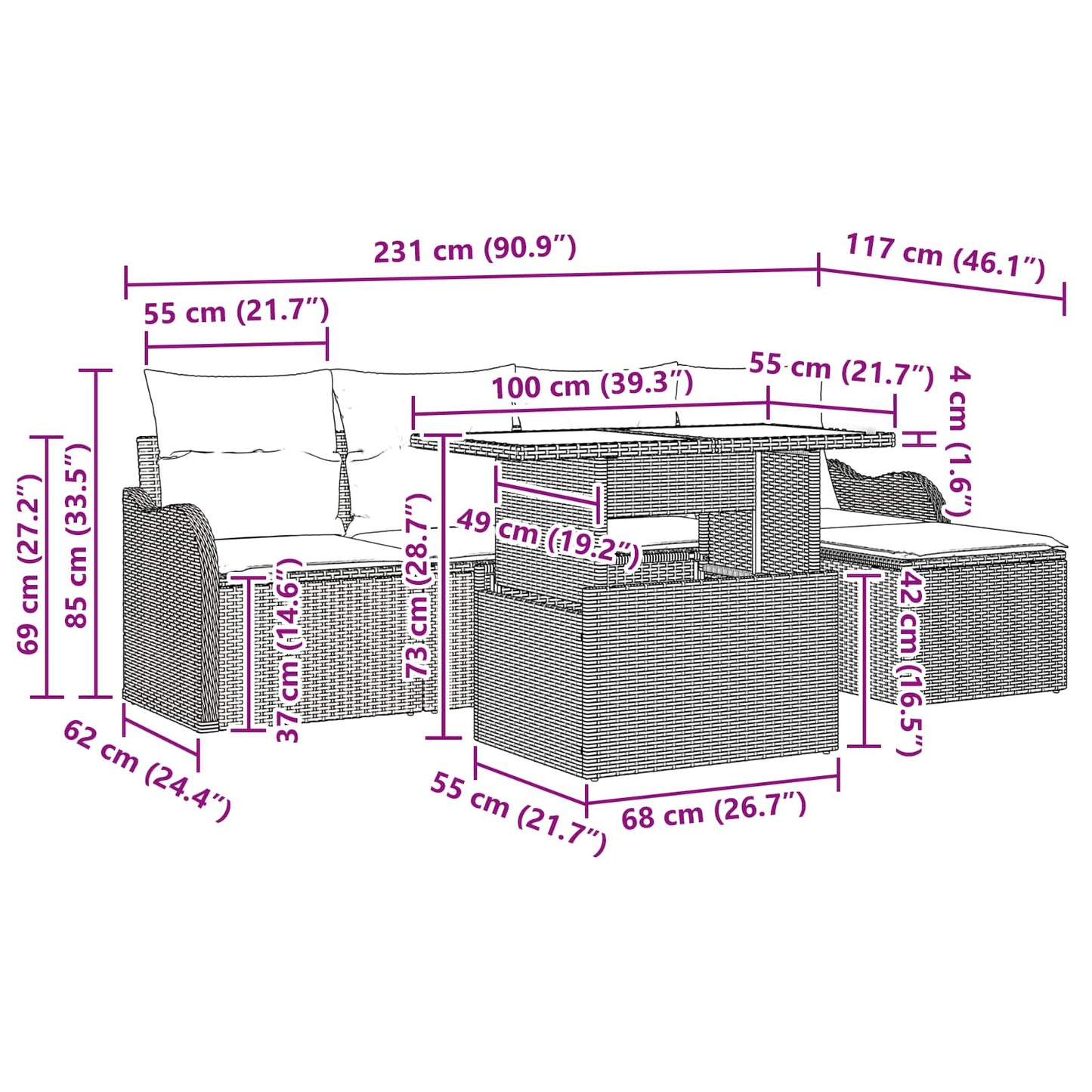 Tuin Sofa Set met kussen 6 pcs Bruin poly rattan is nu te koop bij PeponiXL, paradijselijk wonen!
