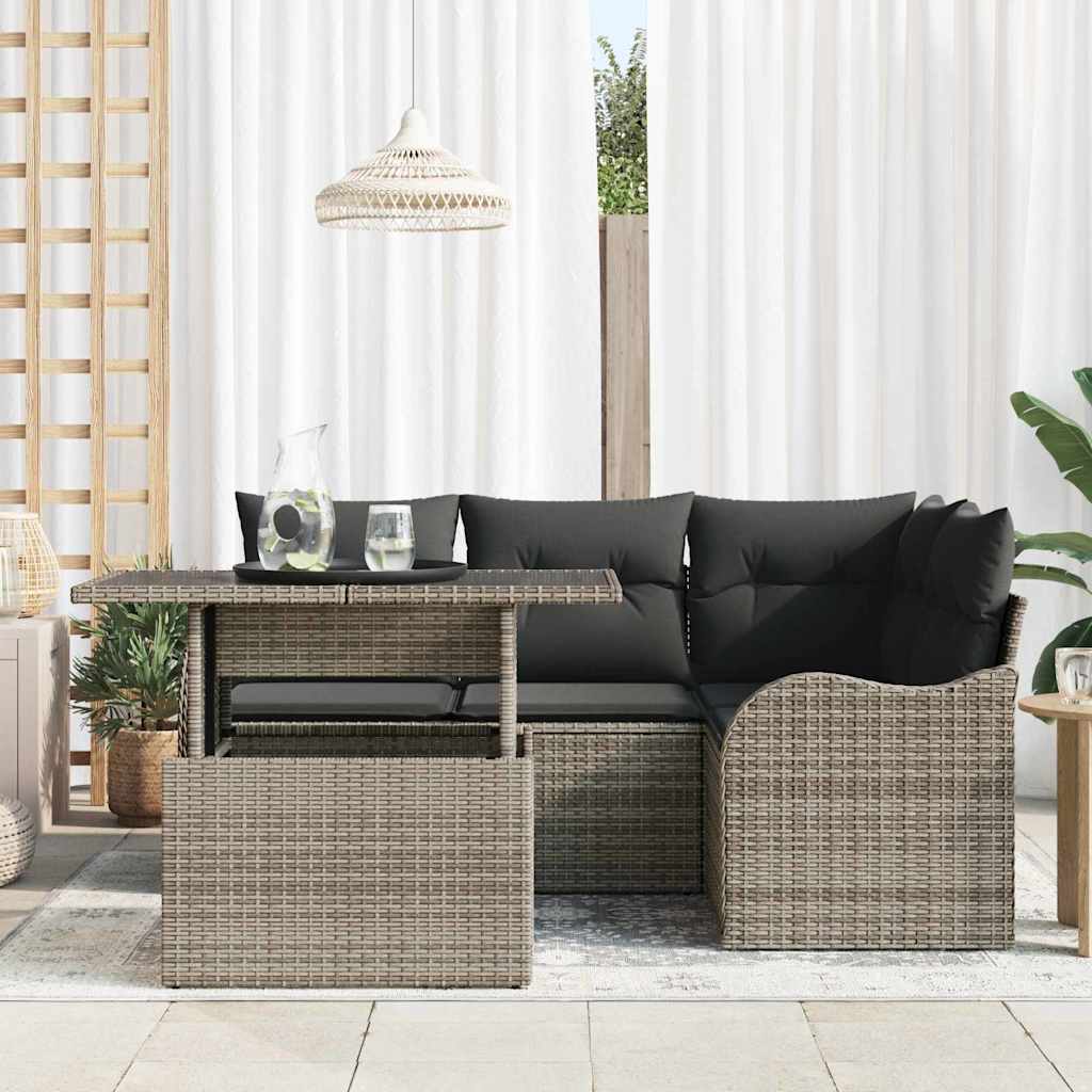 Buiten eetset met kussen 5 pcs Grijs Poly riet is nu te koop bij PeponiXL, paradijselijk wonen!
