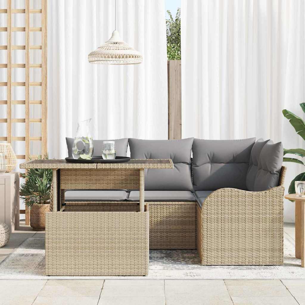 Buiten eetset met kussen 5 pcs Beige Poly riet is nu te koop bij PeponiXL, paradijselijk wonen!