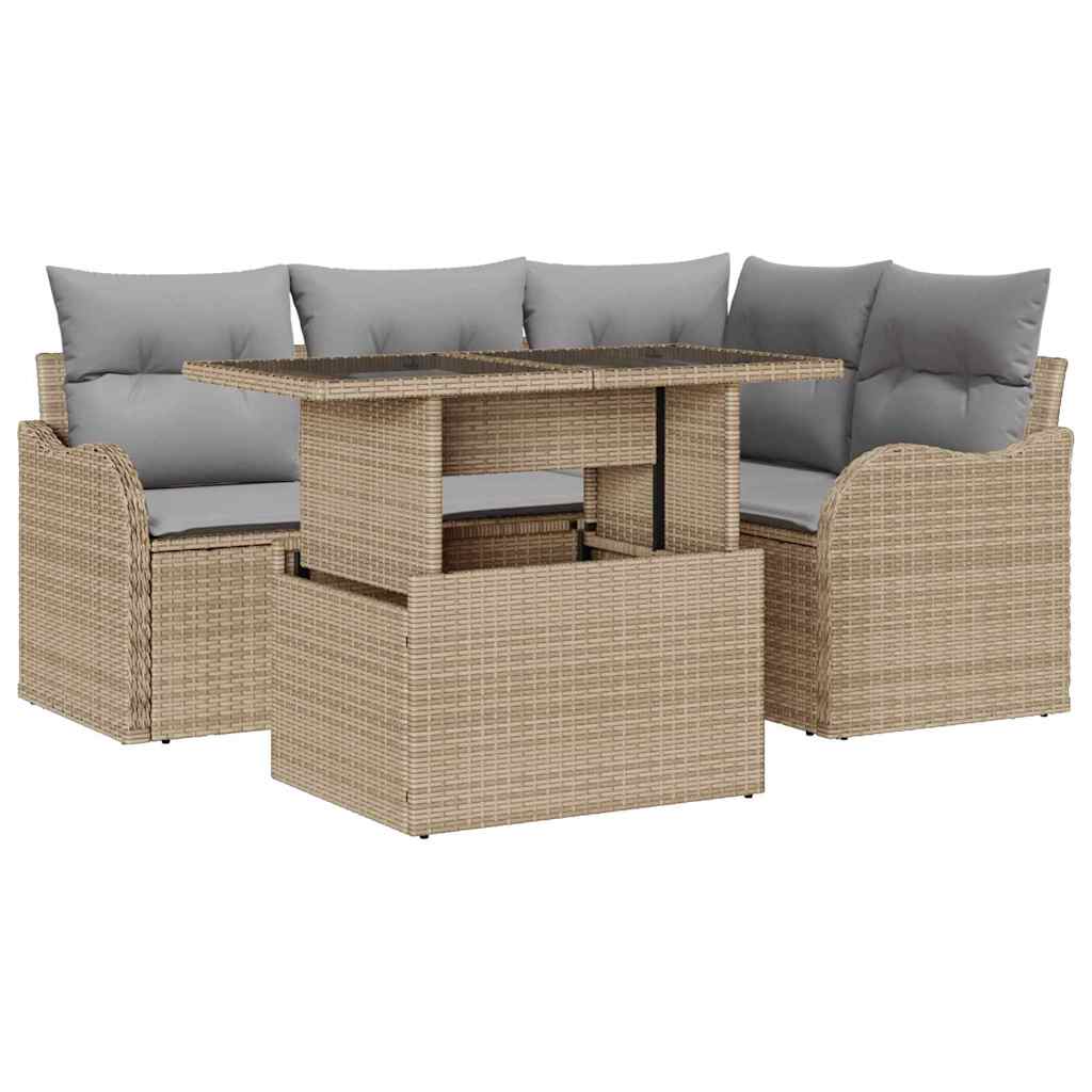 Buiten eetset met kussen 5 pcs Beige Poly riet is nu te koop bij PeponiXL, paradijselijk wonen!