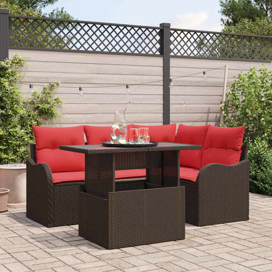 Buiten eetset met kussen 5 pcs Bruin Poly riet is nu te koop bij PeponiXL, paradijselijk wonen!
