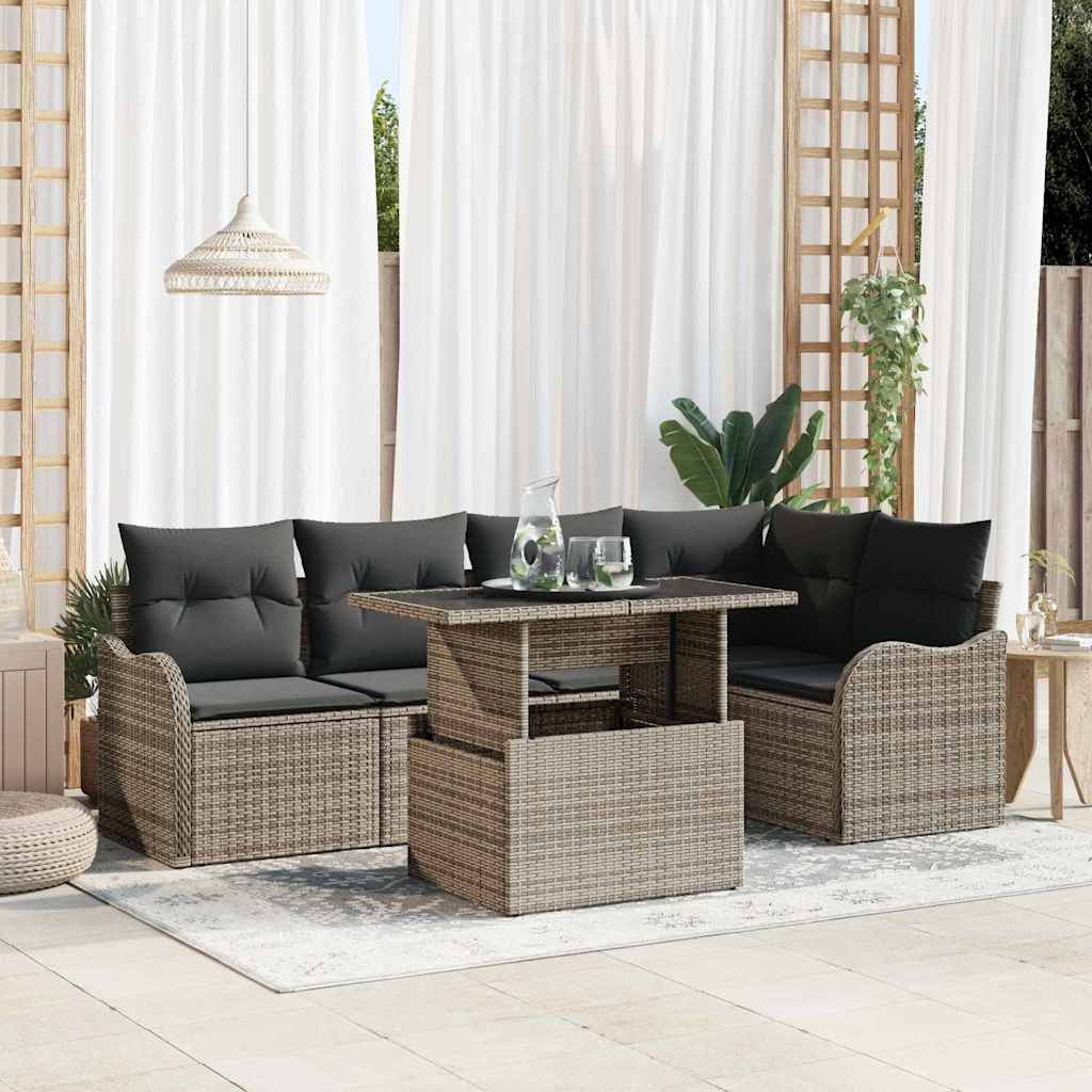 Eetkamerset met kussen 6 pcs Grijs Poly riet is nu te koop bij PeponiXL, paradijselijk wonen!