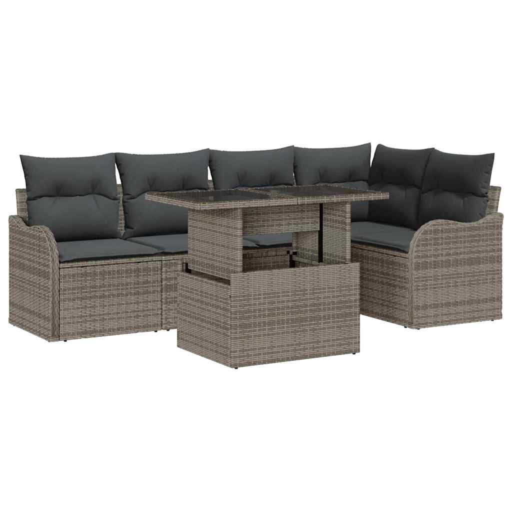 Eetkamerset met kussen 6 pcs Grijs Poly riet is nu te koop bij PeponiXL, paradijselijk wonen!